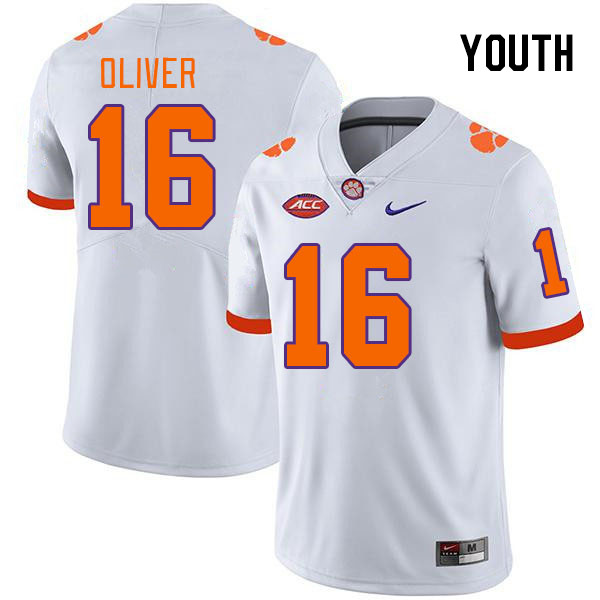 Youth Clemson Tigers Myles Oliver #16 College White NCAA Authentic Football Stitched Jersey 23HT30IZ